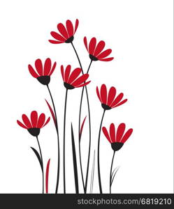Vector flowers with red petals on a white background. Flowers