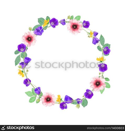 Vector flowers wreath. Elegant floral collection with isolated blue, yellow, red flowers, hand drawn. Design for invitation, wedding or greeting cards. Vector flowers wreath. Elegant floral collection with isolated b
