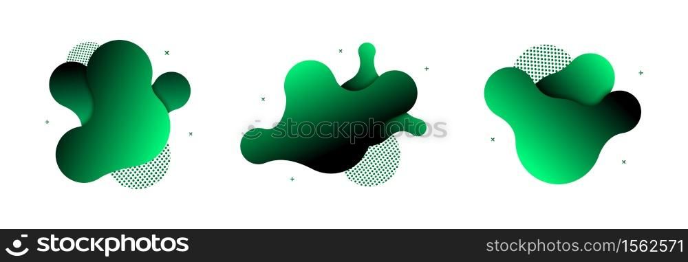 Vector fluid isolated abstract geometric green and black gradient shapes for modern website and graphic design on the white background. Concept of dynamic composition and liquid color element.