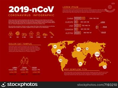 Vector flyer infographic template with coronavirus statistics and place for your information - red yellow version