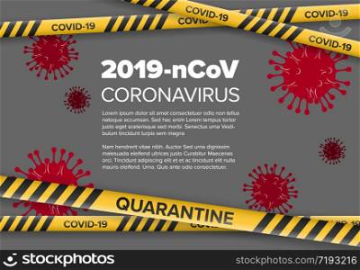 Vector flyer template with coronavirus illustration and quarantine information