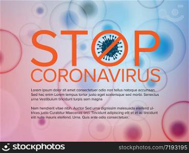 Vector flyer template with stop coronavirus illustration, icons and place for your information - blue red version