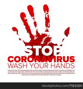 Vector flyer template with stop coronavirus illustration - wash your hands appeal - red version