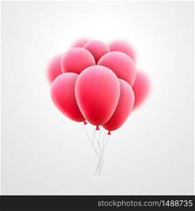 Vector flying realistic pink glossy balloons holiday celebration elements.. Vector flying realistic pink glossy balloons holiday celebration elements