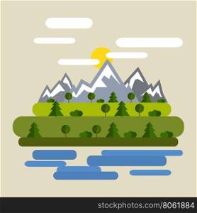 Vector forest mountain flat design. Natural landscapes.. Vector forest mountain flat design. Natural landscapes. Summer landscape