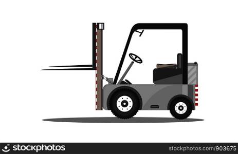 Vector forklift truck design with lifted cardboard isolated on white background flat icon stock loader illustration.