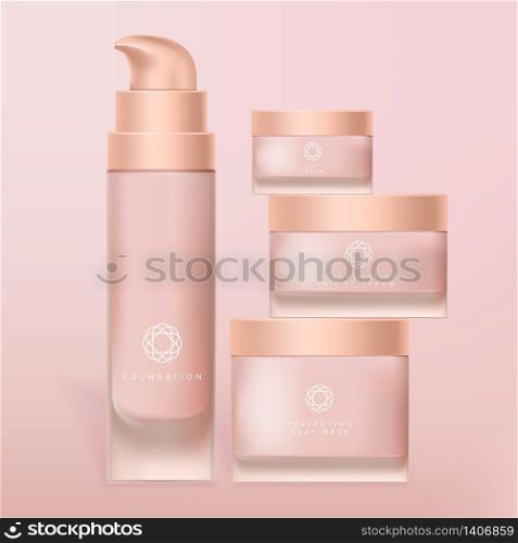 Vector Foundation, Cream and Mask Frosted Glass or Plastic Jar & Pump Bottle Set