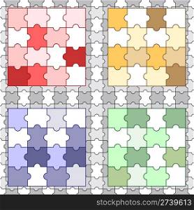 vector four bright puzzles on seamless grey puzzle, clipping mask