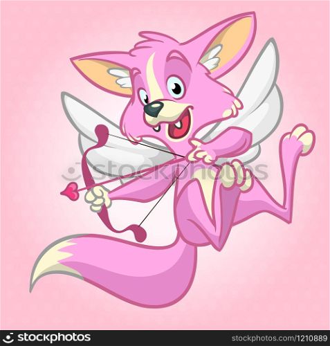 Vector fox cupid with bow and arrow. Illustration of a rose fox cupid for St Valentine&rsquo;s Day. Isolated