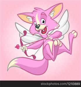 Vector fox cupid with bow and arrow. Illustration of a rose fox cupid for St Valentine&rsquo;s Day. Isolated