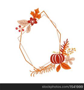 Vector frame autumn bouquet wreath. orange leaves, berries and pumpkin isolated on white background. Perfect for seasonal holidays, Thanksgiving Day.. Vector frame autumn bouquet wreath. orange leaves, berries and pumpkin isolated on white background. Perfect for seasonal holidays, Thanksgiving Day