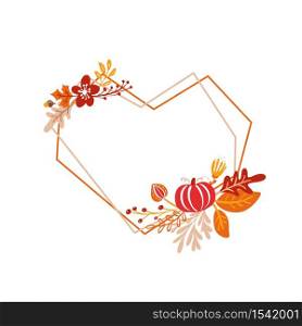 Vector frame autumn bouquet wreath. orange leaves, berries and pumpkin isolated on white background. Perfect for seasonal holidays, Thanksgiving Day.. Vector frame autumn bouquet wreath heart. orange leaves, berries and pumpkin isolated on white background. Perfect for seasonal holidays, Thanksgiving Day