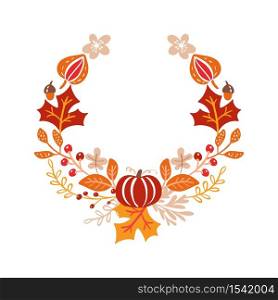 Vector frame autumn bouquet wreath. orange leaves, berries isolated on white background. Perfect for seasonal holidays, Thanksgiving Day.. Vector frame autumn bouquet wreath. orange leaves, berries isolated on white background. Perfect for seasonal holidays, Thanksgiving Day