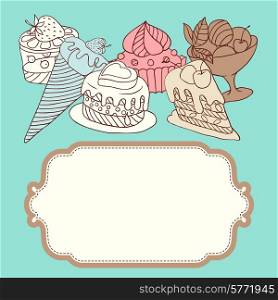 Vector frame with and sweet little cupcakes.. Vector frame with and sweet little cupcakes