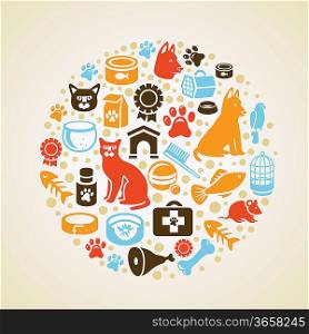 Vector frame with cat and dog icons - pet love concept