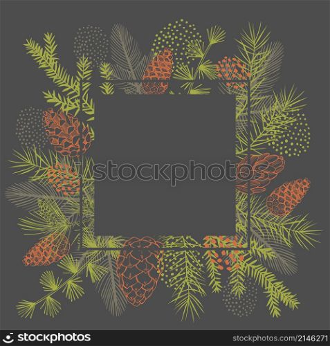 Vector frame with Christmas plant. Hand-drawn ilustration.. Christmas plants set.