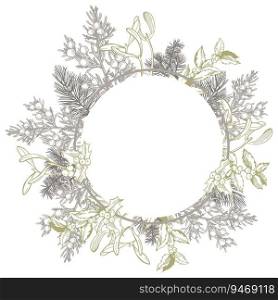 Vector frame with Christmas plants. Hand-drawn ilustration.. Christmas plants frame. 