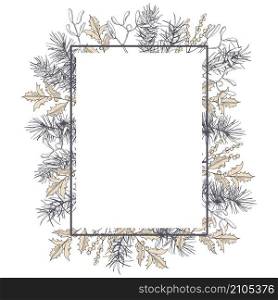 Vector frame with Christmas plants. Hand-drawn ilustration.. Christmas plants set.