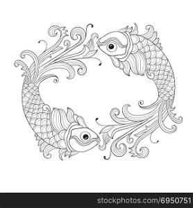 Vector Frame with fishes. Retro vintage style.