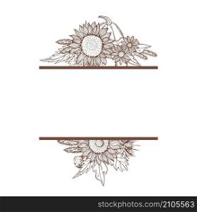 Vector frame with hand drawn autumn flowers