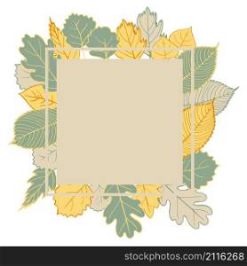 Vector frame with hand-drawn autumn leaves. Vector sketch illustration. . Vector frame with autumn leaves.