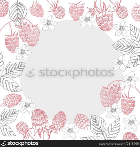 Vector frame with hand drawn berry. Raspberry. Sketch illustration