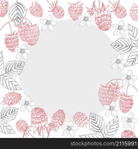 Vector frame with hand drawn berry. Raspberry. Sketch illustration