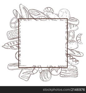 Vector frame with hand drawn bread.. Bread. Hand drawn vector illustration.