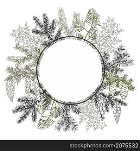 Vector frame with hand drawn Christmas plants. Sketch ilustration.. Christmas plants. Vector frame.