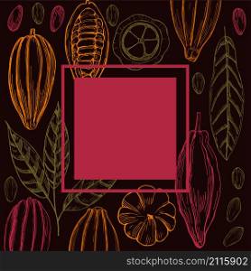 Vector frame with hand-drawn cocoa beans .