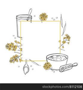 Vector frame with hand-drawn mustard set. Sketch illustration.. Mustard set.  Sketch illustration. 