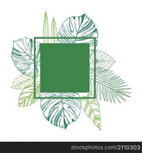 Vector frame with Hand drawn tropical plants.