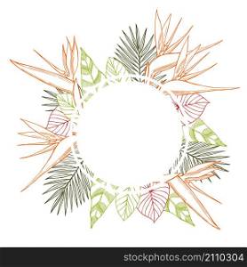 Vector frame with Hand drawn tropical plants.