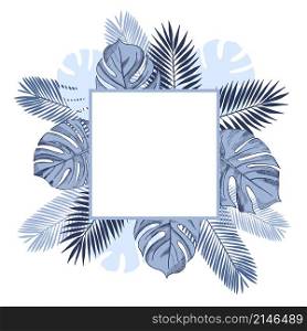 Vector frame with hand drawn tropical plants. Leaves and flowers.. Vector frame with hand drawn tropical plants.