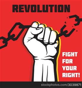 Vector freedom, revolution protest concept background with raised fist. Vector freedom, revolution protest concept background with raised fist. Aggressive revolution and chain breaking, illustration of banner protest and revolution