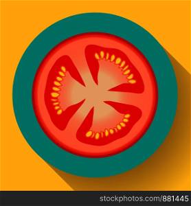 Vector Fresh red tomato slice with shadows and highlights top view.. Vector Fresh red tomato slice icon with shadows and highlights