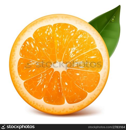 Vector fresh ripe orange with leaf.