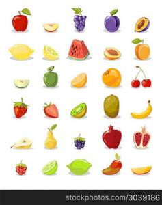 Vector fruits and slices collection. Vector fruits and slices collection. Pear and apple, lemon and orange illustration