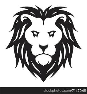 vector full face of lion. animal predator head for graphic logo design. lion king of wild animals black and white illustration
