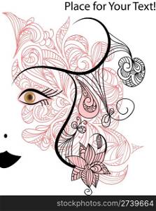 vector funky woman&rsquo;s face with floral ornament