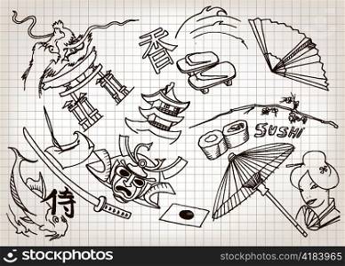 vector funny hand drawn japanese doodles