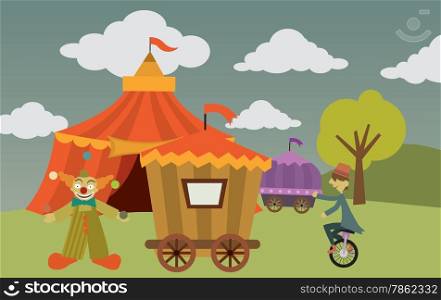 Vector funny illustration of circus artists