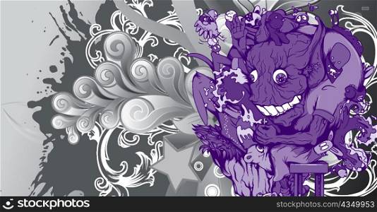 vector funny monsters with floral