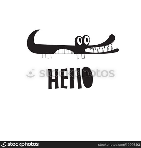 "Vector Funny Print with crocodile and "Hello". Scandinavian style"