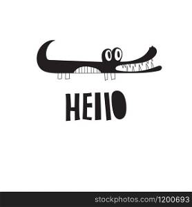 "Vector Funny Print with crocodile and "Hello". Scandinavian style"