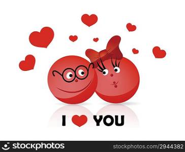 Vector. Funy couple. I LOVE YOU text. Fresh creative solution to use in valentine&acute;s day / wedding greetings, invitation, background, advertisement design.