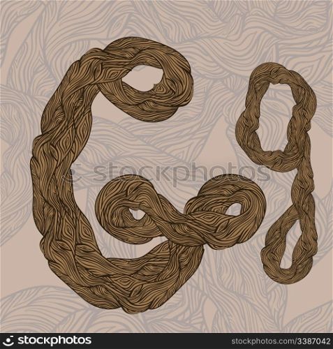 "vector "G" letter of oak tree wooden texture on seamless wooden background"