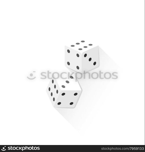 vector gambling pair of white color dice isolated flat design illustration on white background with shadow &#xA;
