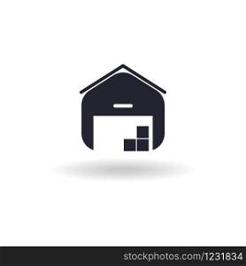Vector garage icon with things in modern style