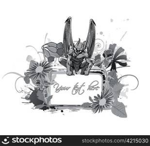 vector gargoyle with grunge floral frame